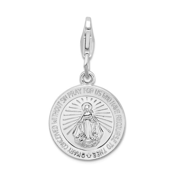 925 Sterling Silver Polished Fancy Lobster Closure Immaculate Conception Medal With Lobster Clasp Charm 28x15mm Pendant