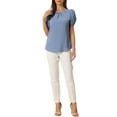thumbnail image 2 of INSPIRE CHIC Ruched Sleeve Blouse for Women's Pleated Front Round Neck Tops XS Blue Gray, 2 of 5
