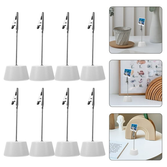 WHAMVOX Wooden White Photo Clip Stand for Desk Adornment and Memo Holder 10 Pieces