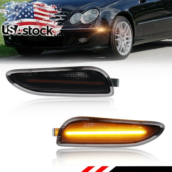 2PCS Smoked Lens Front Corner Side Marker Light Fender Light Turn Signal Light Turn Warning Light Parking Light  with Amber LED For 2003-2009 W209 Mercedes CLK 320 350 500 550 55AMG 63AMG