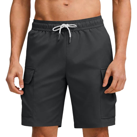 Cargo Shorts for Men Elastic Waist Drawstring Casual Work Shorts Summer Hiking Outdoor Shorts with 4 Pockets