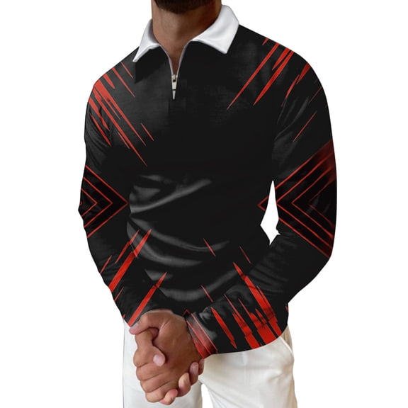 Vedolay Men Polo Shirt Long Sleeve Polo Shirts Collared Shirt Gradient Pullover Black,L