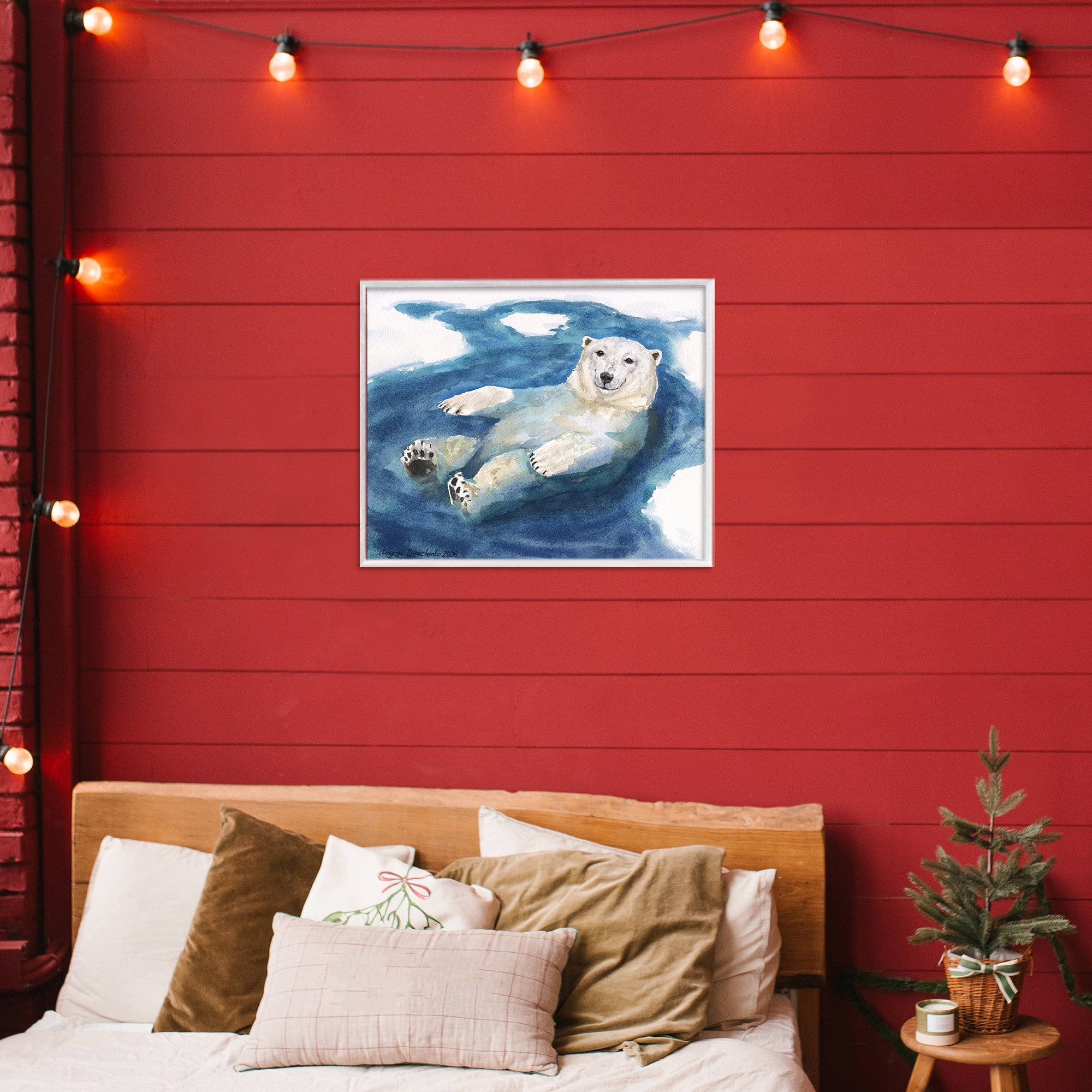 Stupell Industries Polar Bear Icy Bath Time White Framed Giclee Art, design by George Dyachenko