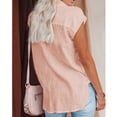 thumbnail image 4 of Camisa con Botones para Mujer Manga Corta Color Puro Brillante Blusa Informal Suelta de Manga Corta para Mujer para Salida Oficina Fiesta Rosa S, 4 of 6
