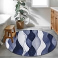 thumbnail image 4 of 4Ft Round Rug, Navy Blue Non-Skid Rubber Backing Large Area Rugs - Living Room Bedroom Home Office, Modern Moire Abstract Ripple Geometric Indoor Floor Mat Carpets Washable Rug, 4 of 9