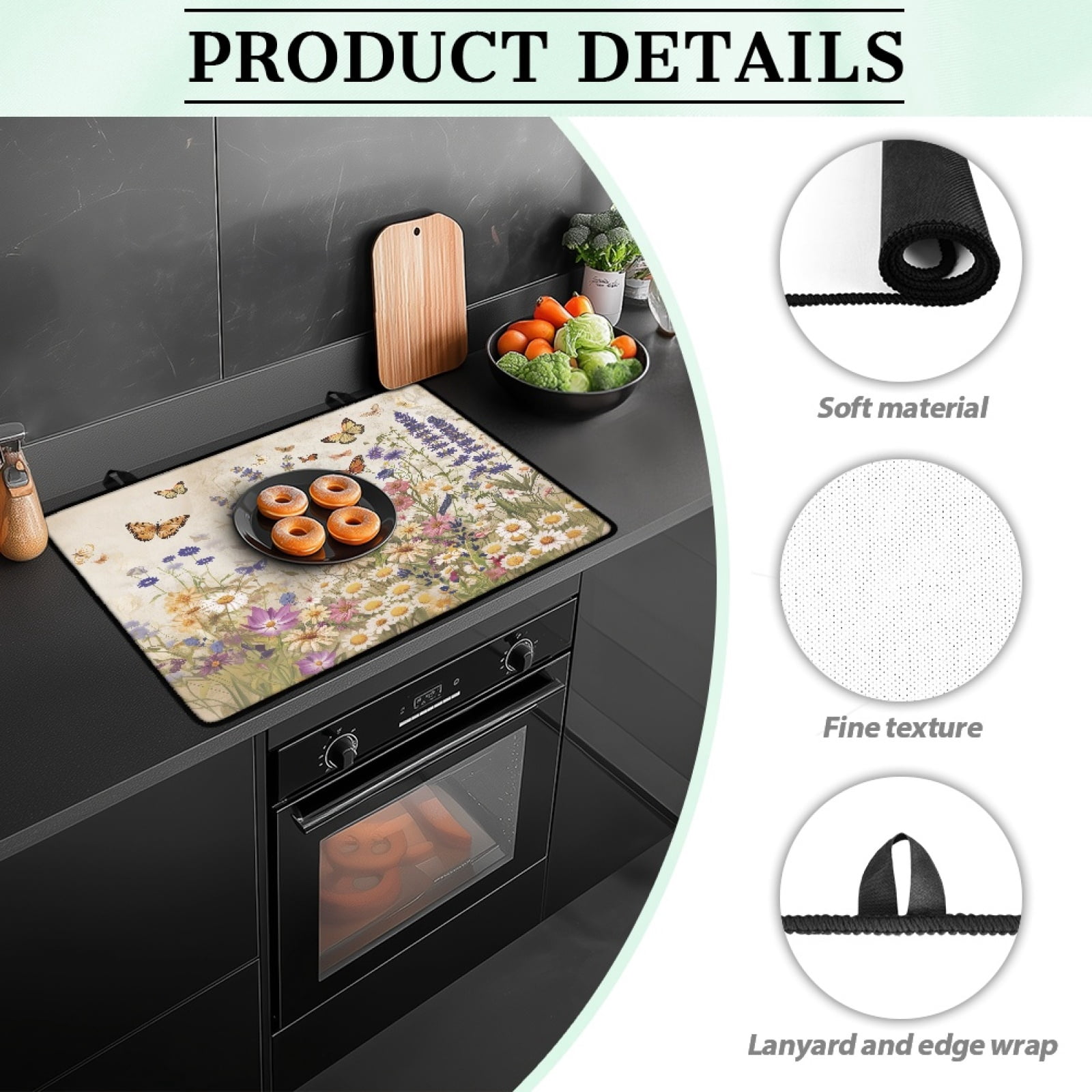 Renewold Electric Stove Top Cover for Cooktop, Induction Electric Stove Cover Anti-slip Glass Cooktop Mat Extra Large Flat Top Stove Mat Easy Storage, Butterfly Floral Beige