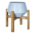 thumbnail image 1 of homeroots home decor 389353 Blue Hexagonal Planter with Wooden Base, 1 of 1