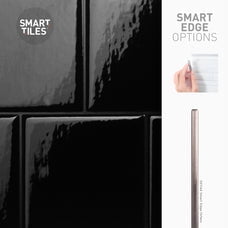 Smart Tiles Peel and Stick Backsplash, 5 Adhesive Tiles, Square Black, 22.29"x8.23"
