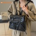 thumbnail image 2 of Women's PU Leather Classic Backpacks Preppy Style Drawstring Knapsacks Retro Solid Students Rucksack Japanese Aesthetic Mochilas Coffee, 2 of 6