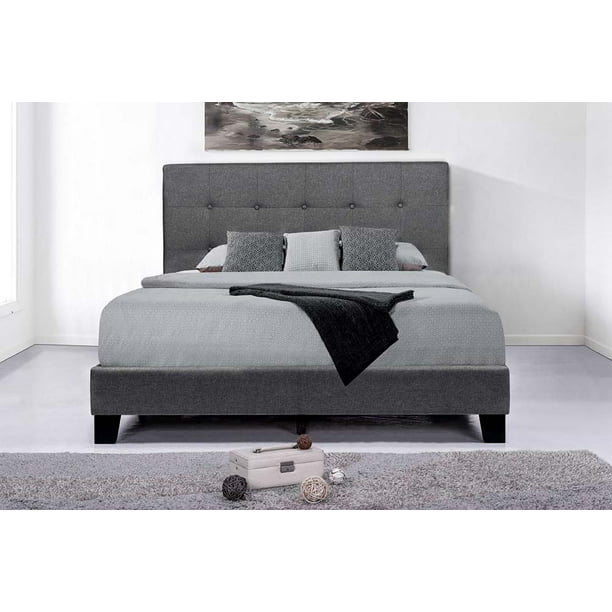 Modern Queen Size Bed Yofe Linen, Queen Size Upholstered Platform Bed Frame With Square Tufted Headboard