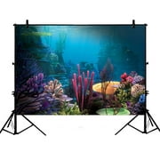 ZKGK 7x5ft Underwater World Sea Life Ocean Animals Fish Coral Polyester Photography Backdrop For Studio Prop Photo Background