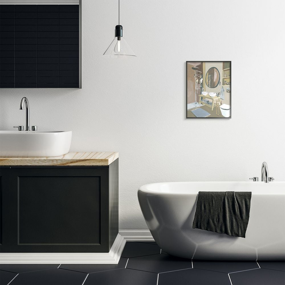 Stupell Industries Modern Bathroom Sink Shower Multicolor Acrylic Painting Framed Wall Art Design by Melissa Wang, 16" x 20", Black Framed