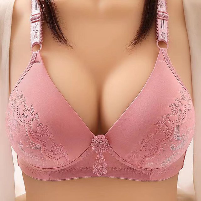 LOVZFMLL Bras for Women Woman's Comfortable Lace Breathable Bra Underwear No Rims Pink L