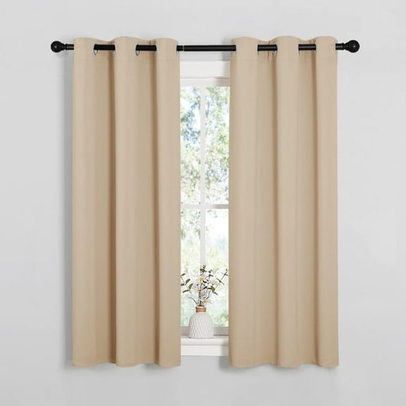 NICETOWN Insulated Blackout Bedroom Curtains Grommet Room Darkening, Biscotti Beige, W37 x L54, Set of 2