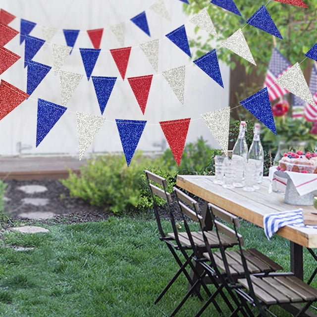 OULII Triangle Flag Party Banner Garland for America Independence Day Assorted Color Decoration