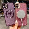 thumbnail image 6 of Compatible with iPhone 12 6.1 Inch Case with Magsafe, Plating Heart Glitter Magnetic Case for Women Girl TPU Camera Protection Back Cover for iPhone 12 Pink, 6 of 14
