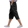 thumbnail image 2 of Mwjwdo Big Girls Linen Capris Pants Casual Elastic Waist Loose Summer Lightweight Daily Trousers with Pockets for Kids Black 13 Years, 2 of 8