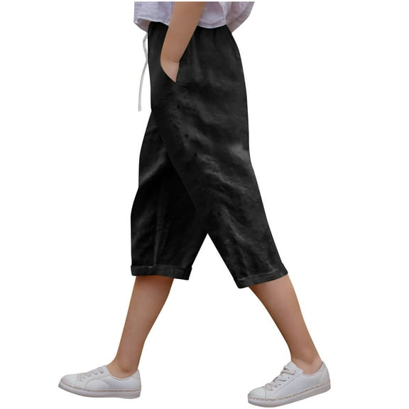 Mgmyaa Girls Casual Capri Pants Kids Cropped Drawstring Elastic Waist Straight-Leg Jogging Pants Sweatpants with Pockets and Ornamental Button