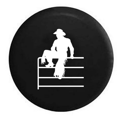 Rodeo Cowboy with Spurs & Hat On Trailer Spare Tire Cover Vinyl Black 29 in