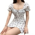 thumbnail image 1 of Women Floral Bandage Ruched Puff Sleeve Casual Dress, 1 of 5