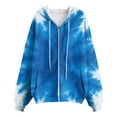 thumbnail image 6 of Kaprioy Hoodies For Women Tie Dye Zip Zipper Up Pocket Drawstring Ladies Pullover Fall Fashion Hooded Sweatshirts Casual Tops For Women Blue, XXXL, 6 of 6