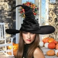 thumbnail image 3 of Dserhfy Halloween Pleated Witch Hat Masquerade Party Cosplay Costume Pointed Floppy Wide Brim Black Wizard Hat Party Supplies, 3 of 7