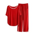 thumbnail image 2 of YHAJDS Women Lounge Set 2 Piece Solid Crewneck Short Sleeve Top V Neck Pocket Pants Combo, 2 of 5