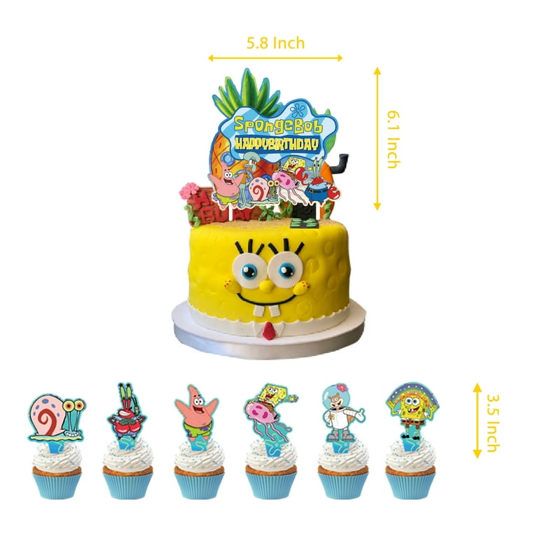 WOLINGYU Spongebob Birthday Party Decorations, Cartoon Spongebob Party  Supplies Favors Includes Backdrop, Tablecloth, Cake Topper, Cupcake  Toppers
