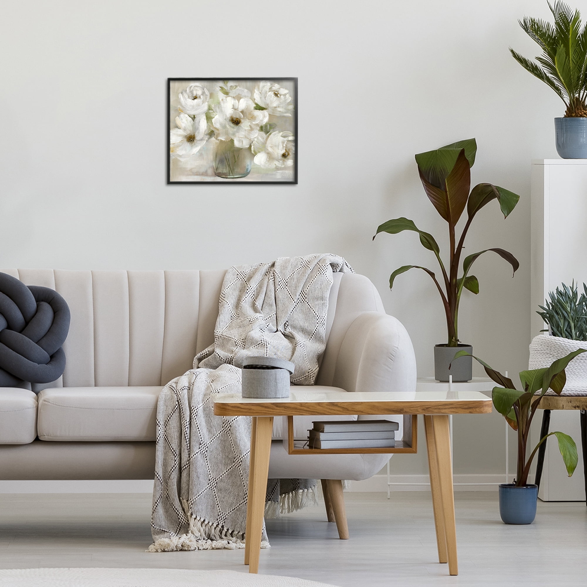 Stupell Industries Gentle White Petals in Vase Black Framed Giclee Art, design by Nan