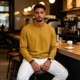 thumbnail image 5 of Delconic Men's Long Sleeve Shirt with Pocket Cotton Crew Neck Shirts Casual Lightweight T-Shirt Saffron S, 5 of 8