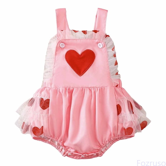 Fozruso Girls Sleeveless Heart Embroider Romper Bodysuits Dress Cute Girls Rompers Sizes 6-12 Months