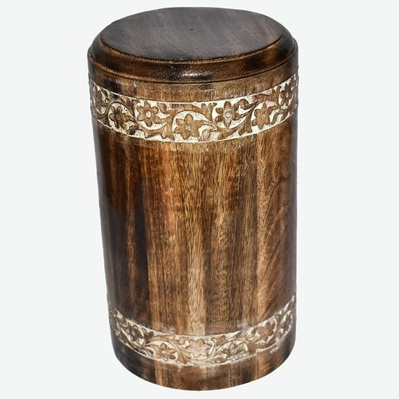 Round Wooden Engraved Urns for Human Ashes Adult - Wooden Box Rosewood Cremation Urns for Ashes - Burial Urns - Funeral Urns Large (200 Cubic Inches, Antique Whitewashed 2)