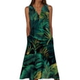 thumbnail image 2 of Women's Boho Sleeveless Midi A-Line Dress V Neck Tropical Palm Leaf Print Summer Sun Dress with Pockets Casual Flowy Swing Dress For Beach Cruise Vacation, 2 of 5