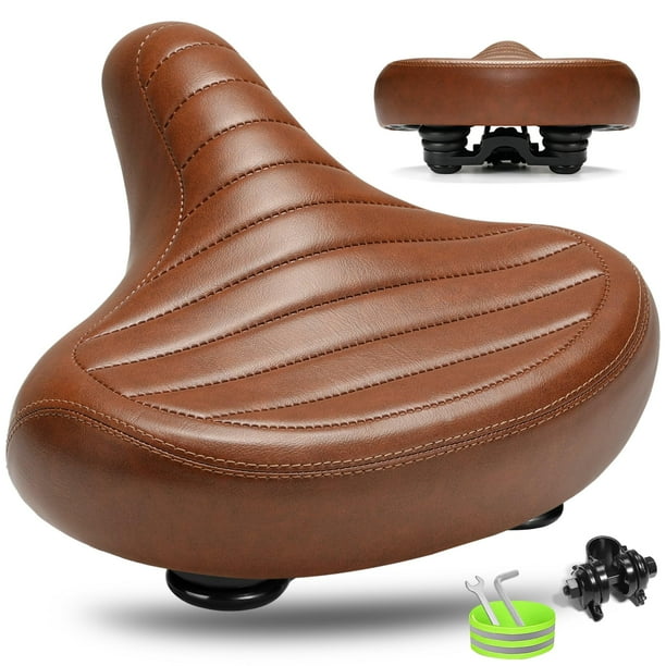 Asiento de bicicleta CDYWD, sillín ancho y acolchado suave, negro y marrón, 27 x 25 cm