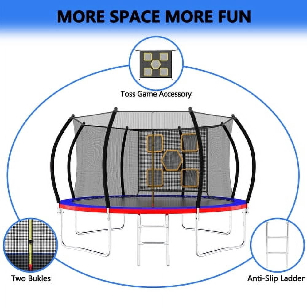 Baluue 12FT Trampoline with Enclosure - Recreational Trampolines with Ladder, ASTM Approval Outdoor Trampoline for Kids