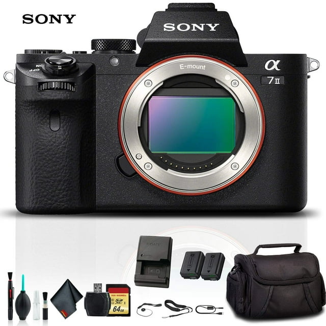 Cámara sin espejo Sony Alpha a7 II ILCE7M2/B con funda blanda tarjeta de memoria de 64 GB lector de tarjetas y accesorios esenciales