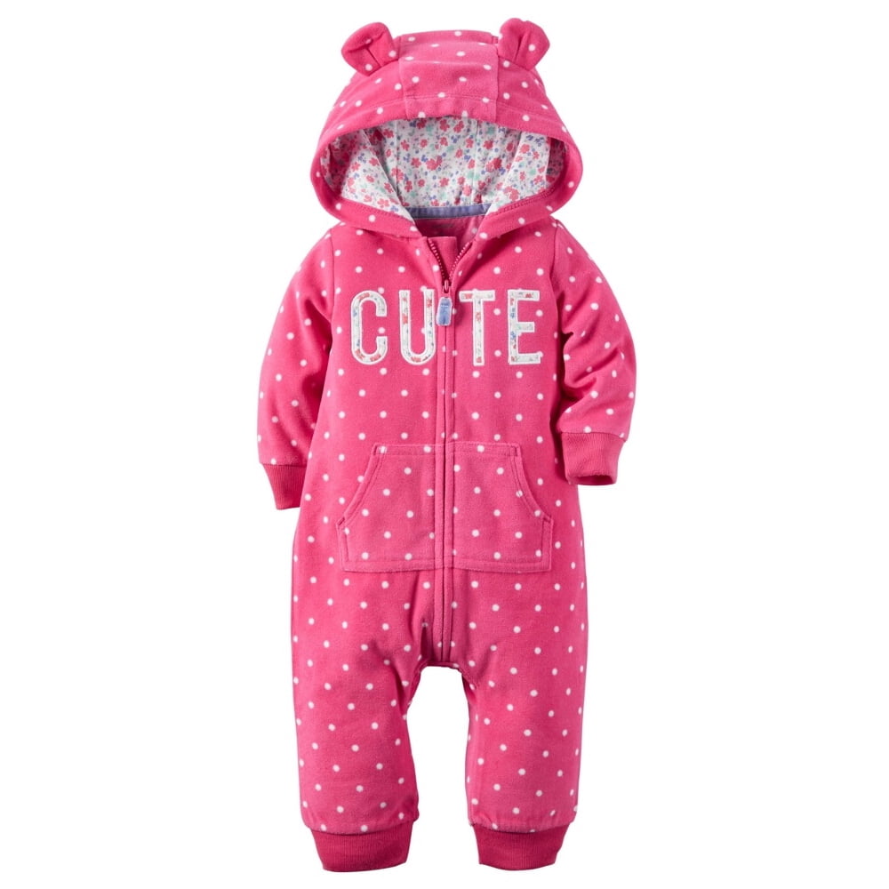 Carter's Carters Baby Girls Hooded Fleece Jumpsuit Cute Dot Magenta
