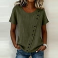 thumbnail image 2 of Favoffer Women's Linen Blouses Short Sleeve Round Neck Asymmetrical Button Solid Color Loose Fit Casual Summer Tops for Vacation Street Beach, 2 of 8