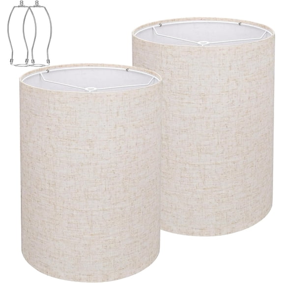 Qvteken Drum Lamp Shades Set of 2 for Table Lamps – 10" Top x 10" Bottom x 13" High, Beige – Replacement Lampshades for Floor & Desk Lamps – Natural Linen Handcrafted with Easy Assembly