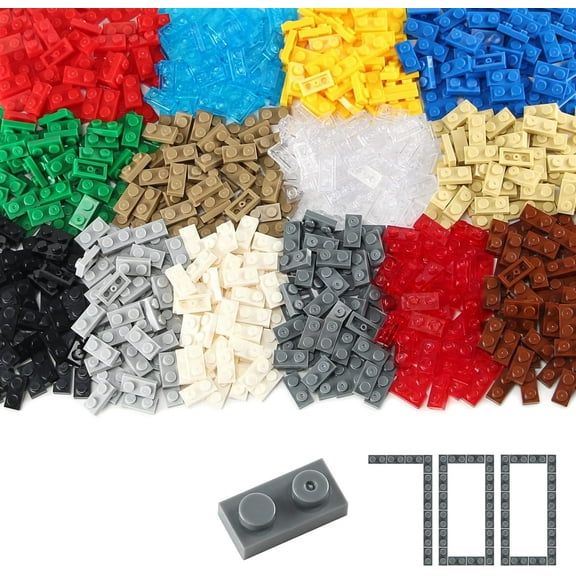 Basic Parts 700 Pieces Plate 1x2 Multicolored Building Creative Play Blocks Set Toy Classic Compatible with 3023 Major Base Brands