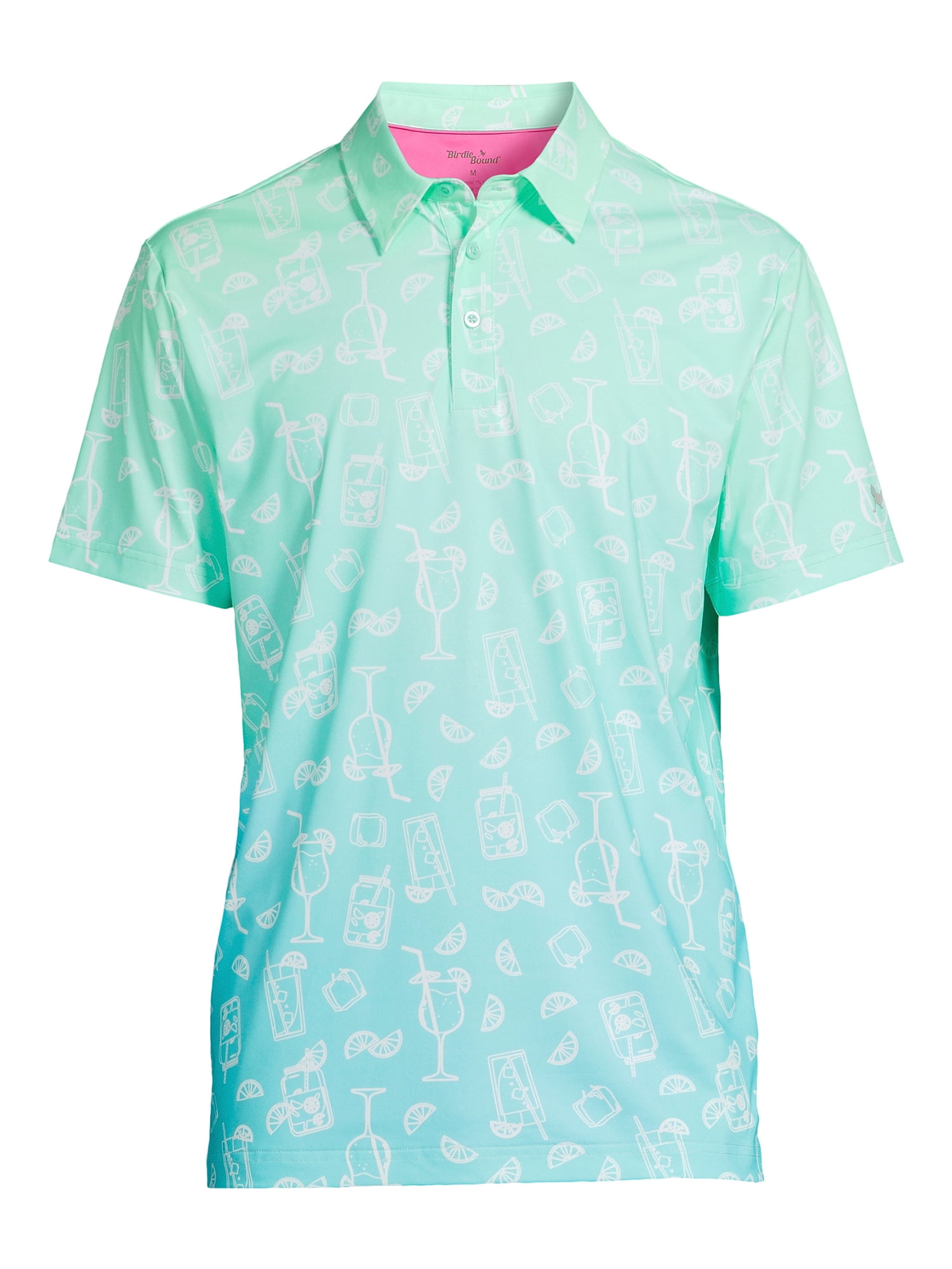 Birdie Bound Men's and Big Men's Graphic Print Drinks Golf Polo Shirt, Sizes S-3XL