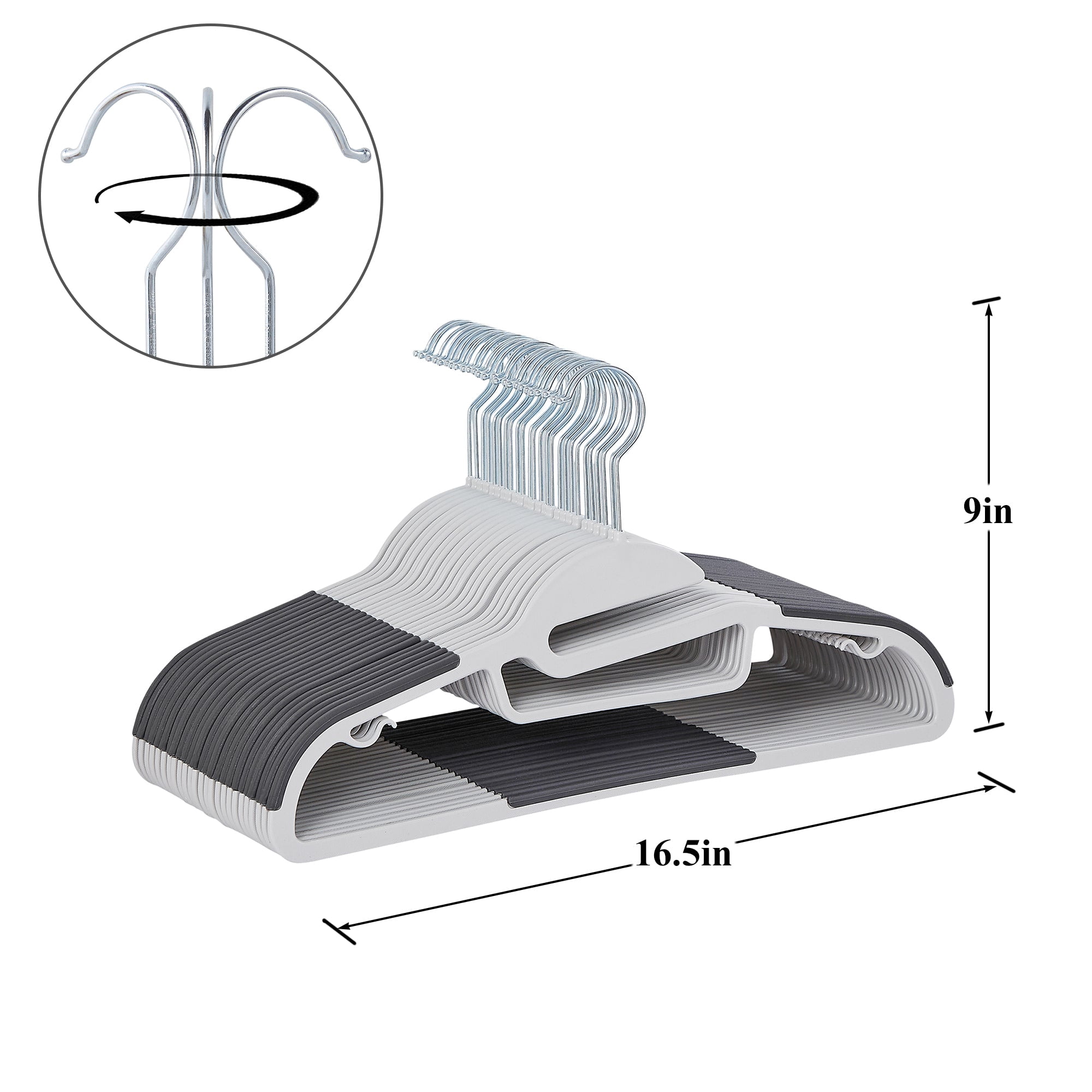 VECELO 50 Pack Heavy Duty Plastic Hangers, 360º Swivel Hook Coat Hangers, Non-Slip, Space-Saving, Dark Gray