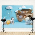 thumbnail image 4 of Noahs Ark Baby Shower Backdrop Photography Cartoon Cute Wild Safari Animals Woodland Zoo Birthday Background for Kids Newborn Children Party Decorations Banner Photo Booth Props Supplies, 4 of 5