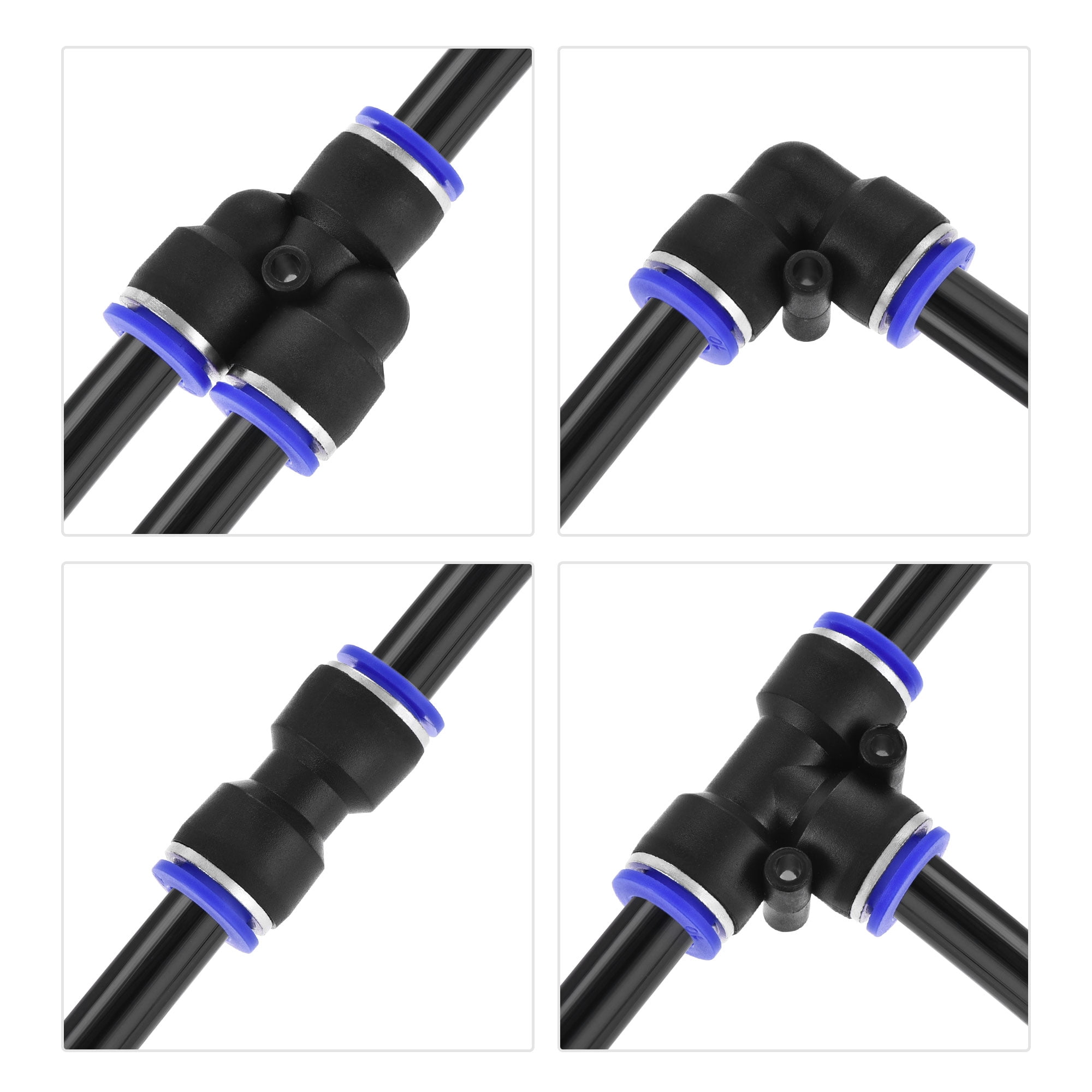 Uxcell 10mm OD PU Air Hose Tubing Kit 10 Meters Black with 14 Pcs Fittings