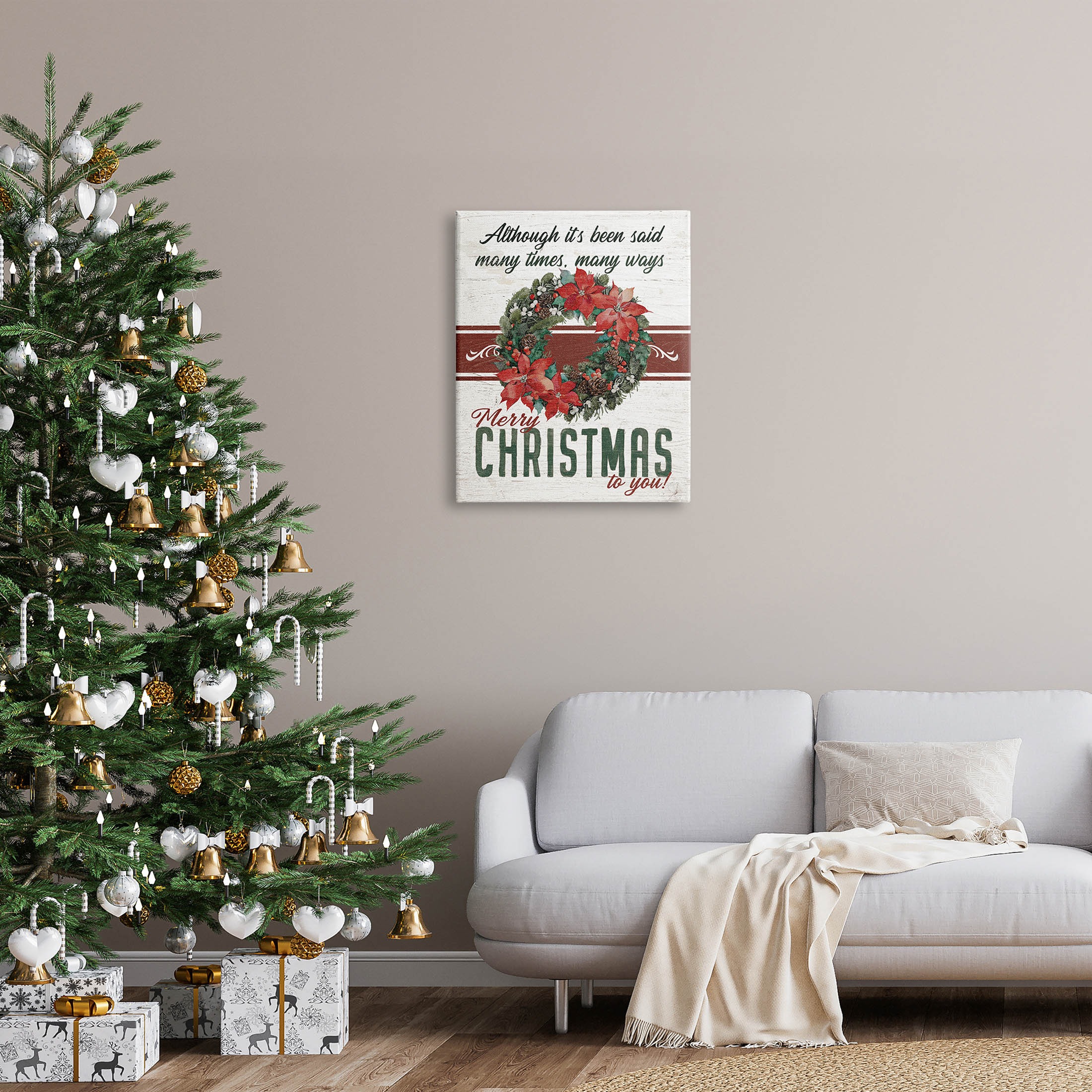 Merry Christmas To You Vintage Poinsettia Holiday Graphic Art Gallery Wrapped Canvas Print Wall Art