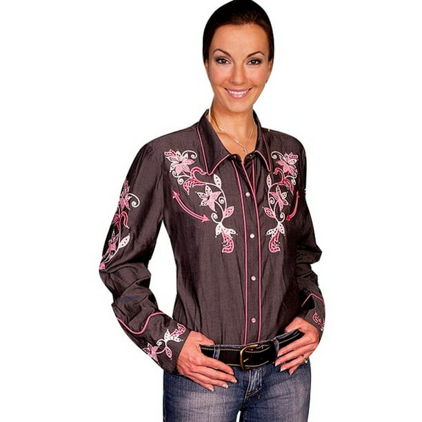 Scully Leather - Scully Western Shirt Womens L/S Snap Embroidery Floral ...