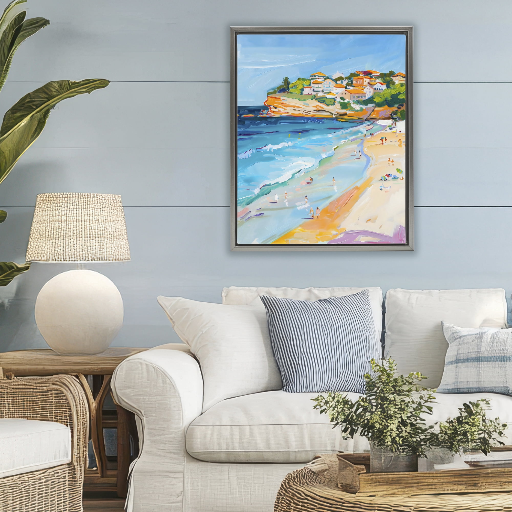 Stupell Industries Bondi Beach Cove Gray Framed Floater Canvas Wall Art, design by The Prints Vibe