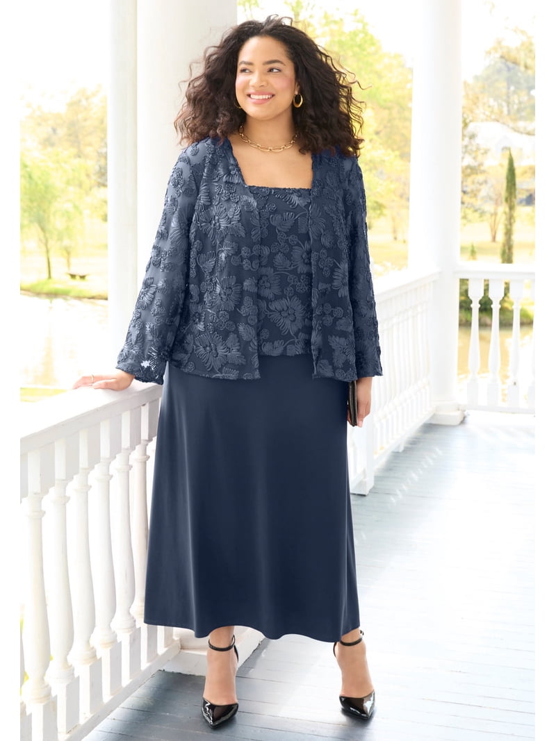 Catherines Women's Plus Size Embroidered Jacket Dress