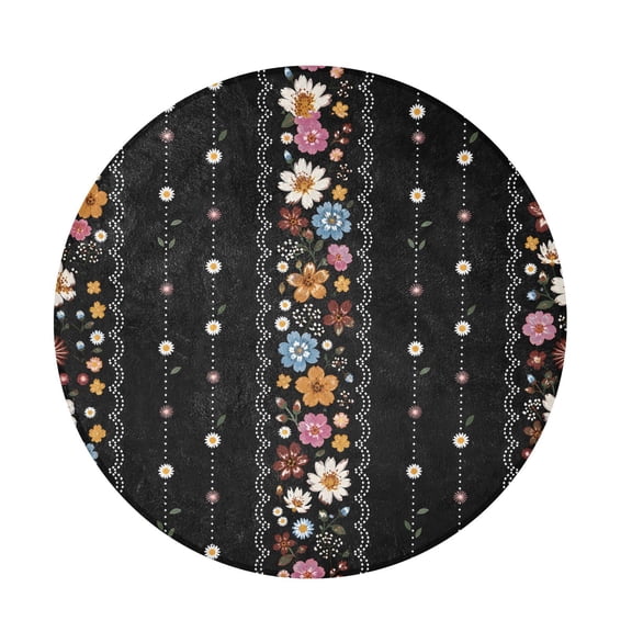 BZSMCE Flowers Pattern Round Fluffy Area Rug 32.2in Non-Slip Circular Shaggy Rug