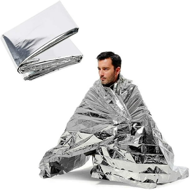 Mantas térmicas de emergencia (paquete de 2), plateadas 82.6'x55', equipo de supervivencia para adultos y niños, mantas reflectantes de Mylar
